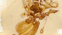 Kesinger sangat suka warna vintage yang dihasilkan dari pemakaian teh. Ia menikmati tiap proses pembuatan lukisan ini. Foto: Brian Kesinger