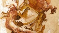 Guna mendapat kepekatan teh yang pas, Brian bisa merendam kantung teh hingga 2 jam. Hasilnya warna cokelat tua pada lukisan inipun begitu cantik. Foto: Brian Kesinger