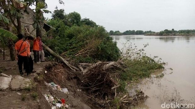 Tanah di pinggir Bengawan Solo amblas/