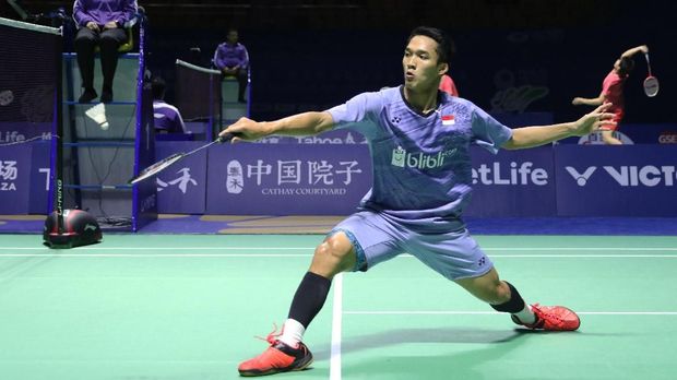 Jonatan Christie menyumbang poin dalam laga perdana Indonesia menghadapi Maladewa, Selasa (6/2).