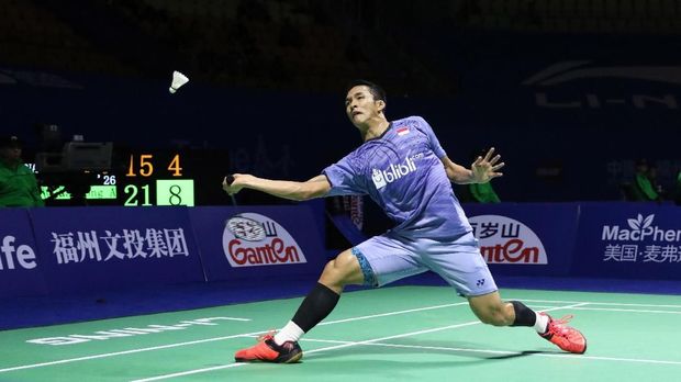 Jonatan Christie kalah dari wakil Korea Selatan, Son Wan Ho, di putaran pertama Indonesia Masters 2018. (