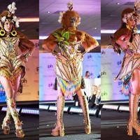 Selain melakukan penjurian untuk sesi gaun malam dan busana renang, Bunga Jelitha juga berkompetisi untuk busana nasional. Penjurian untuk busana nasional ini sudah dilakukannya pada Sabtu (18/11/2017). Bunga tampil dengan kostum Warrior of Orang Utan karya desainer Rinaldy A. Yunardi. Foto: Dok. Instagram Bunga Jelitha