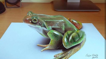 Dengan modal pensil warna dan kertas putih saja ia dapat membuat lukisan yang seolah keluar dari kertas. (Foto: Nikola Culjic)