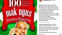 Melalui Instagram barasupercook, chef Bara mengatakan dunia kuliner Indonesia akan sangat kehilangan Bondan. Ia pun sudah menganggap mendiang sebagai mentornya. Foto: Instagram