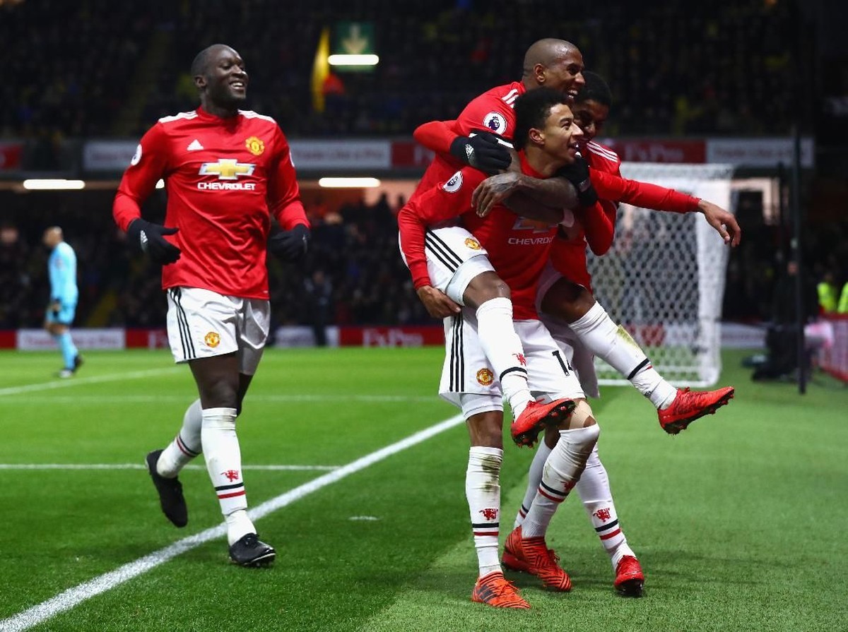 Jesse Lingard merayakan gol keempat Manchester United ke gawang Watford (Clive Rose/Getty Images)