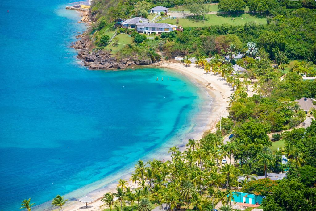 View of English Harbor from Shirley Heights, Antigua, paradise bay at tropical island in the Caribbean Sea - travel destination for vacation