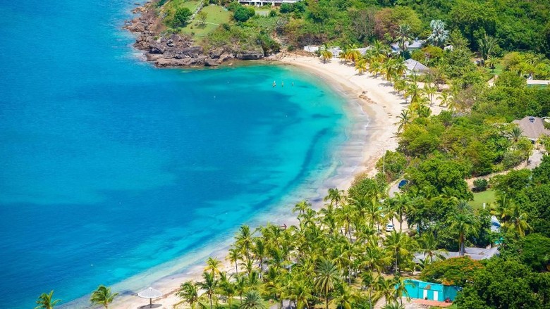View of English Harbor from Shirley Heights, Antigua, paradise bay at tropical island in the Caribbean Sea - travel destination for vacation