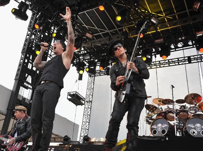ATLANTIC CITY, NJ - JUNE 24:  M. Shadows and Synyster Gates  of Avenged Sevenfold perform during the 2012 Orion Music + More Festival at Bader Field on June 24, 2012 in Atlantic City, New Jersey.  (Photo by Theo Wargo/Getty Images for Orion Music + More)