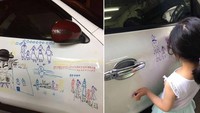 Putri Yang melukis gambar keluarga dengan awan di atasnya. Dalam gambar, dia juga menjelaskan tentang keluarga mereka. Dia menulis tentang kakeknya yang telah meninggal. Gambar tersebut memiliki arti tersendiri bagi keluarga. Foto: Pool (Viral4Real)