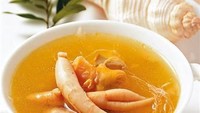 Whelk meat atau siput laut bisa jadi sup hangat yang dimasak dengan gingseng. Paduan rasa gurih dan rasa gingseng memberi rasa hangat di tubuh. Foto: China Daily