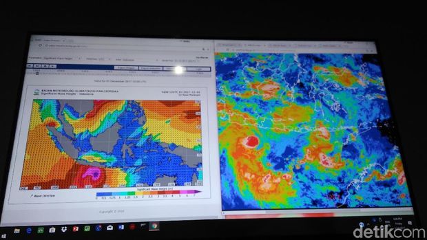Layar monitor Stasiun Klimatologi BMKG Yogyakarta menunjukkan citra satelit pergerakan siklon tropis Dahlia.