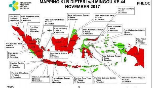 Ini dia peta persebaran difteri di Indonesia