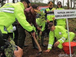 Anggota Polres Bandung Tanami 425 Hektare Lahan Perhutani yang Rusak