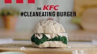 KFC luncurkan Burger Clean Eating untuk gimmick burger terbarunya. Dibuat dengan bun kembang kol bertabur chia seed. Isiannya raw baby kale, dada ayam, es batu, dan almond yoghurt tanpa pemanis. Foto: Istimewa