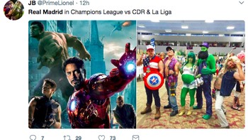 Real Madrid di Piala Champion digambarkan garang seperti superhero Avengers, tapi memble di liga Spanyol dan Copa Del Rey. Foto: istimewa