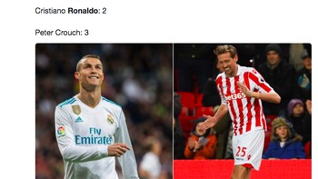 Untuk menggambarkan jeleknya performa Ronaldo, disebutkan raihan gol Peter Crouch lebih tinggi darinya. Foto: istimewa
