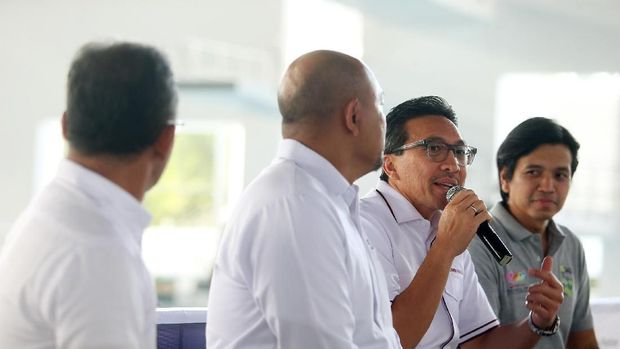 Kepala Bidang Pembinaan Prestasi Olahraga PRSI,Wisnu Wardhana, dalam konferensi pers menjelang test event akuatik ke Asian Games 2018.  