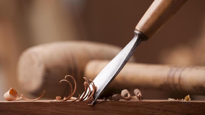 closeup gouge for wood on carpenter workbench