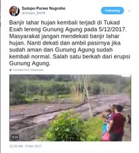 Banjir Lahar Hujan di Lereng Gunung Agung, Warga Diminta Menjauh