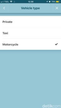 Pilihan 'Motorcycle' pada tipe kendaraan