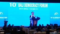 Protes keras Indonesia, terhadap sikap Trump yang mengakui Yerusalem sebagai ibukota Israel, disampaikan Retno saat membuka Bali Democracy Forum ke-10, di Indonesia Convention Exhibiton (ICE)