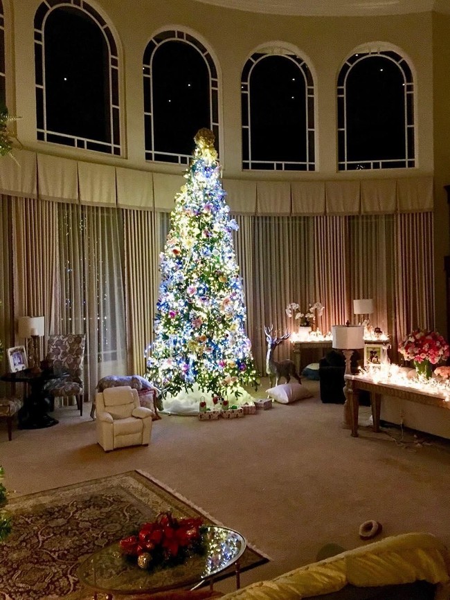 Seperti Kylie, pohon Natal Britney Spears tak kalah tingginya. Selain lampu hias yang berkilauan, Britney juga memakai seekor rusa dan anjing berukuran asli sebagai ornamen pemanis. (Foto: Instagram)