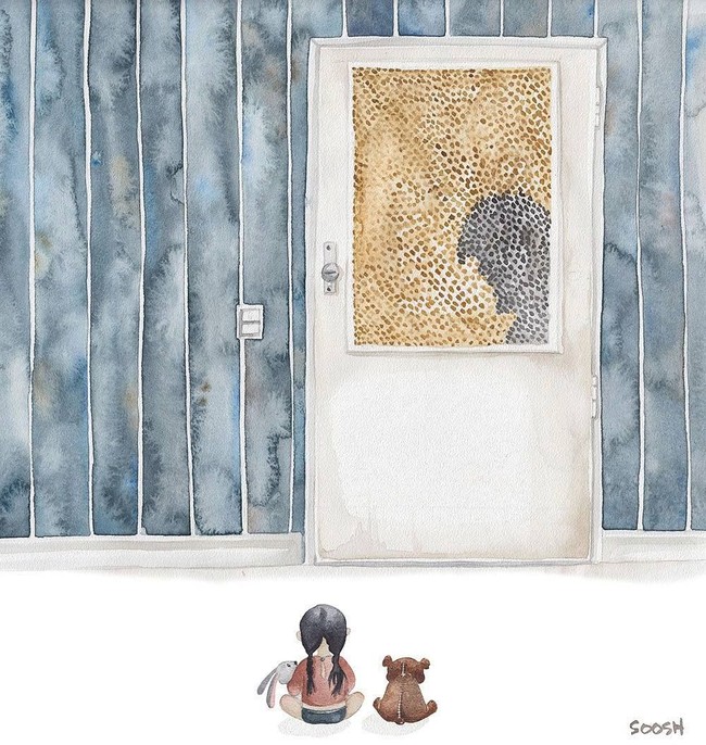 Saat ayah sedang asik buang air besar di kamar mandi. Putrinya tak sabar menunggunya untuk keluar dan selalu berteriak apakah ayah sudah selesai?. Foto: Instagram vskafandre