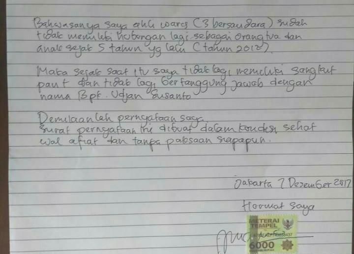 Surat pernyataan anak lansia yang telantar