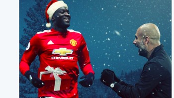 Kado Natal dari Lukaku untuk Pep Guardiola. Foto: Screenshot Twitter