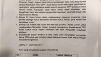 Tanda tangan penolakan Aziz Syamsuddin menjadi Ketua DPR digalang hari ini. Mereka meminta penggantian Ketua DPR tak dilakukan saat ini juga. (Foto: Dok. Istimewa)