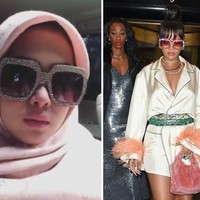 Rihanna tampaknya menjadi salah satu ikon mode bagi Syahrini. sebelum boots YSL, Syahrini juga memiliki kacamata besar ala Rihanna, hanya saja dalam warna berbeda. Kacamata itu harganya US$ 1.190 atau Rp 16 jutaan. Foto: Instagram