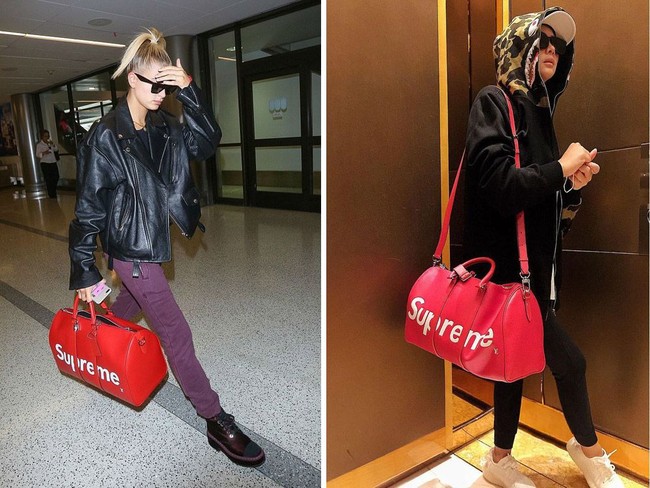 Untuk traveling, tas besar dari Supreme berikut memang bisa diandalkan. Tas ini juga jadi favorit Syahrini dan Hailey Baldwin. Foto: Instagram
