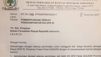 Selain itu, F-Golkar anti-Novanto menegaskan tak ada penggantian Ketua DPR dalam masa sidang kali ini. Surat tersebut diteken tanggal 8 Desember 2017. (Foto: Dok. Istimewa)