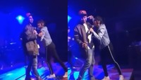 Tapi ada yang mengundang perhatian ketika di tengah lagu, Ayu Ting Ting tampak gemas dengan Raffi sambil menunjuk suami Nagita Slavina tersebut. Foto: ist/ss YouTube