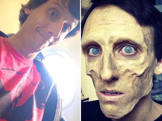 Aktor yang sebelumnya dirias seperti tak punya mata kini didandani jadi zombie. Foto: Instagram