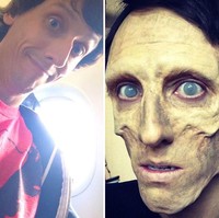 Aktor yang sebelumnya dirias seperti tak punya mata kini didandani jadi zombie. Foto: Instagram