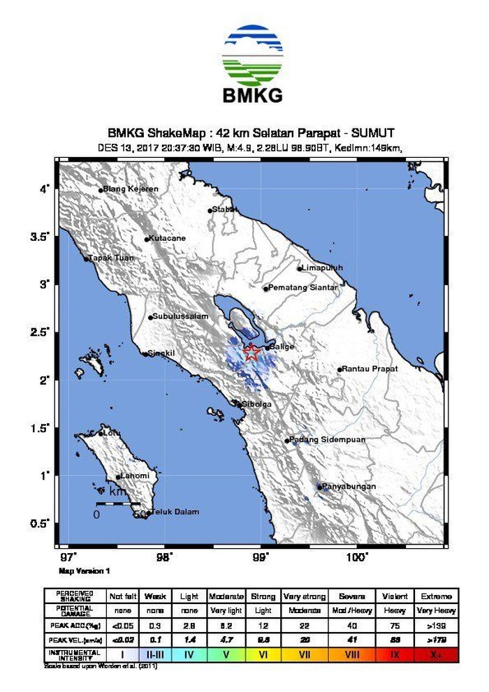 Gempa 4,9 SR Guncang Parapat Sumut