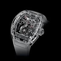 Richard Mille Tourbillon RM 56-02 Sapphire: US$ 2 Juta atau Rp 27 Miliar. Jam tangan ini begitu istimewa, merupakan kombinasi antara case batu safir dengan desain revolusioner Richard Mille yang dinamakan cabled movement. Piringan dasarnya terbuat dari titanium grade 5 dengan perlindungan anti silau di bagian depan dan belakang. Nilai tambahnya, jam tangan ini anti air sampai 30 meter. Foto: Dok. Richard Mille