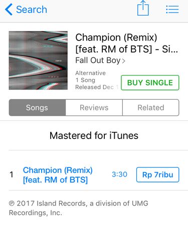 Fall Out Boy Kolaborasi dengan RM 'BTS' Lewat 'Champion'