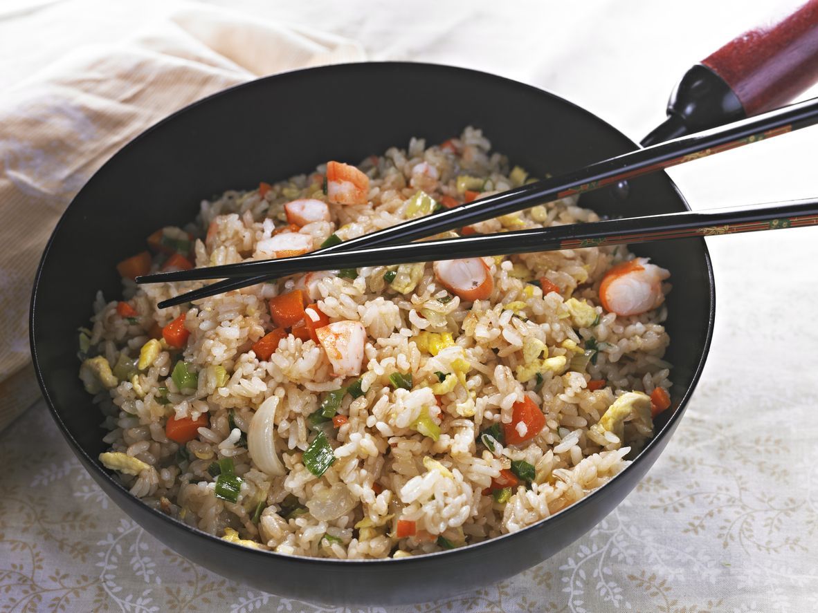 Seafood Fried Rice in a Wok.