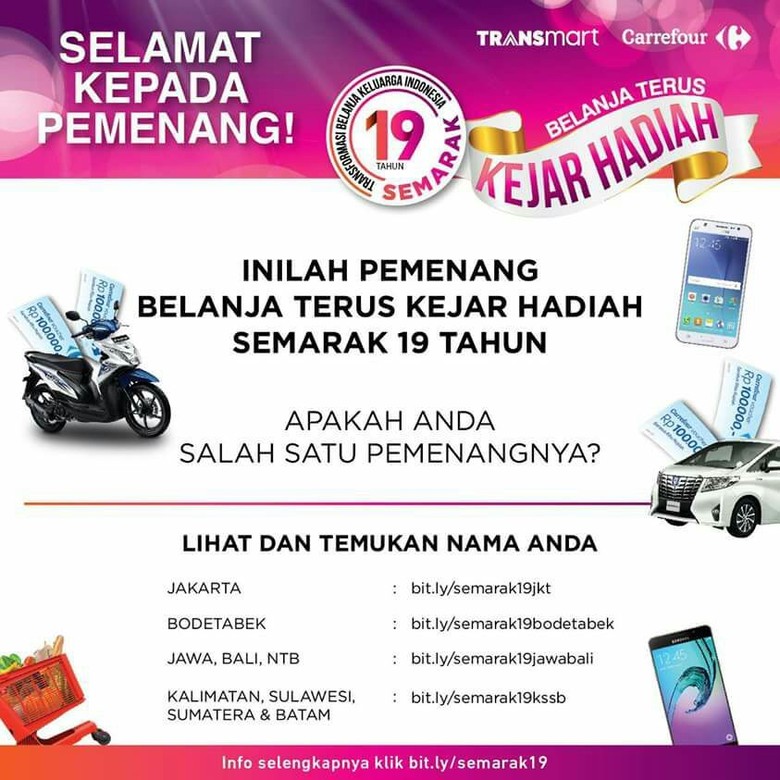 Ini Daftar Pemenang Belanja Terus Kejar Hadiah Transmart 