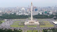 Ribuan orang  mengikuti aksi bela Palestina di kawasan Monas, Jakarta, Minggu (17/12/2017). Beginilah pemandangan massa yang mengikuti aksi bela Palestina.