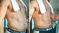 Pria bernama Diego ini hanya menarik napas, menahan perut, dan menegakkan postur tubuhnya demi terlihat sempurna. Seolah-olah ini foto before-after, padahal hanya berselang beberapa detik. (instagram @fatdeechan)