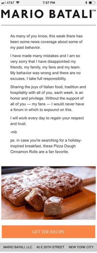 Cantumkan Resep <i>Dessert</i> di Permintaan Maaf, Mario Batali Dikritik Netizen