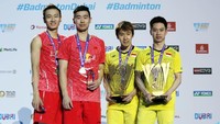 Dalam laga final BWF Super Series Final 2017, Kevin/Marcus mengalahkan pasangan China, Liu Cheng/Zhang Nan. (PB PBSI)