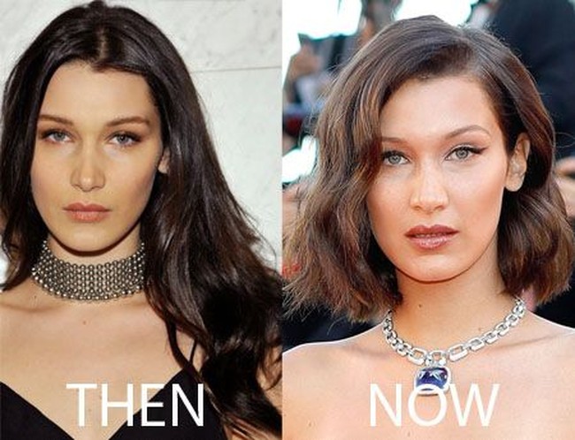 Bella Hadid juga mengubah tampilan rambutnya jadi sangat berbeda. Ia membuat rambutnya jadi bob dan menambahkan poni. Potongan rambut Bella kali ini,membua leher panjangnya terlihat dan lebih fresh.  Foto: ist.