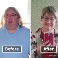 Foto di sebelah kiri diambil pada 2015 dan foto kanan dibuat pada 2016 setelah berat badannya turun 24 kg. Foto: Dok. Bored Panda