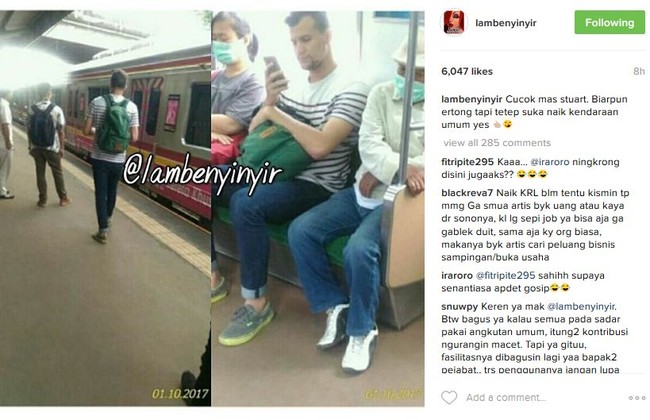 Bintang sinetron Stuart Collins juga termasuk artis yang tak gengsi naik angkutan umum. Stuart pernah tertangkap kamera naik KRL. Foto: Dok. Instagram