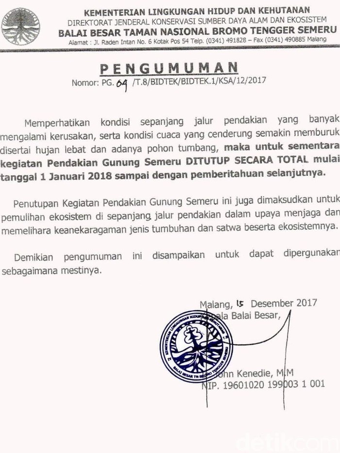 Tahun Depan, Jalur Pendakian Semeru Ditutup