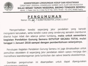 Tahun Depan, Jalur Pendakian Semeru Ditutup